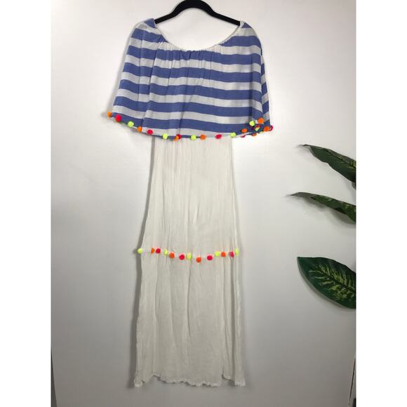SUNDRESS Lola White Pom Pom Maxi Sun Dress Coastal Vacation Beachside Cruise - Picture 9 of 14